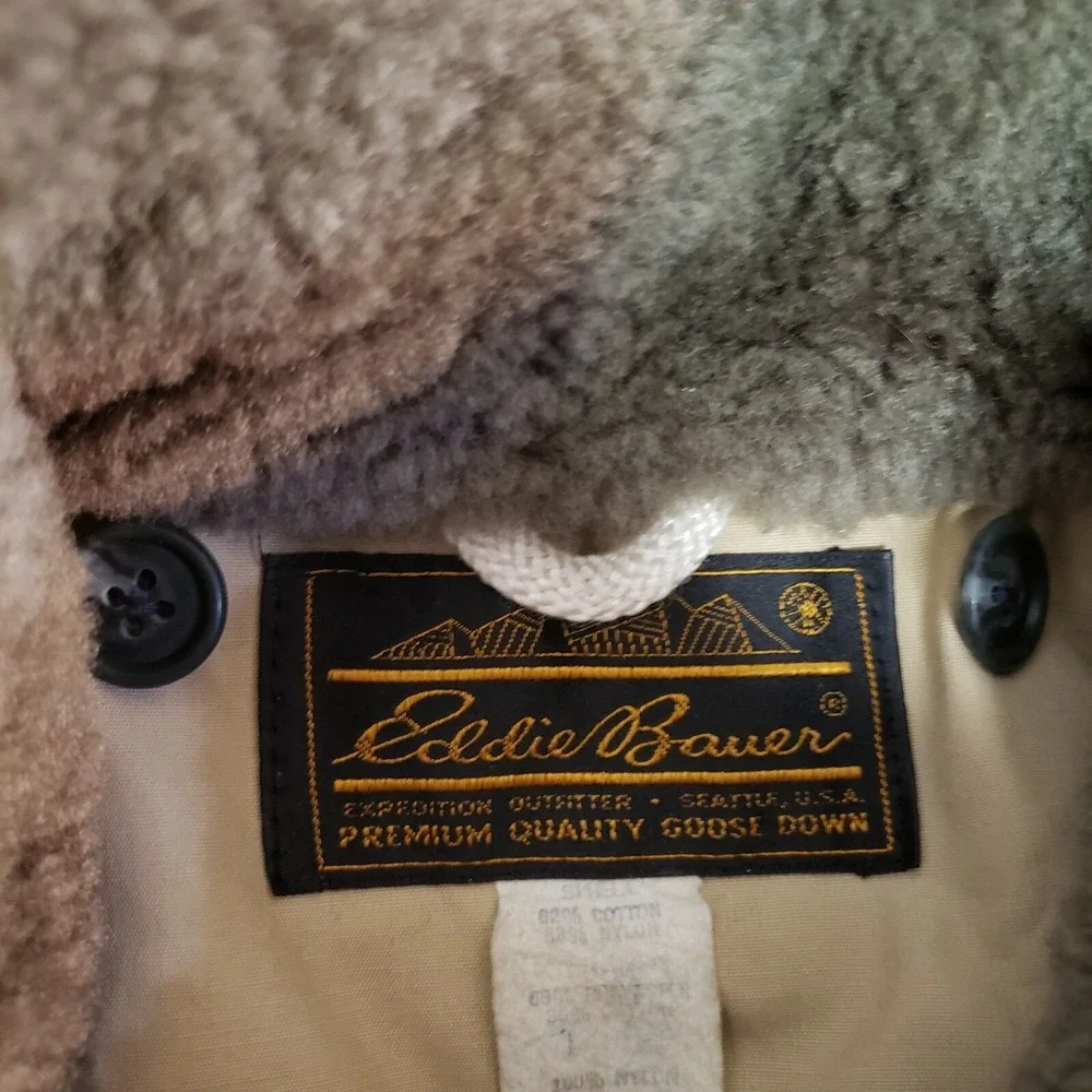 Vintage Eddie Bauer Jacket Mens Large Green Goose Down Puffer Hooded Hunting